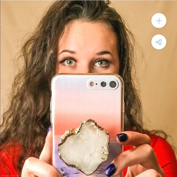 New Gold Edged White Druzy Agate Phonegrip - Picture 3 of 5